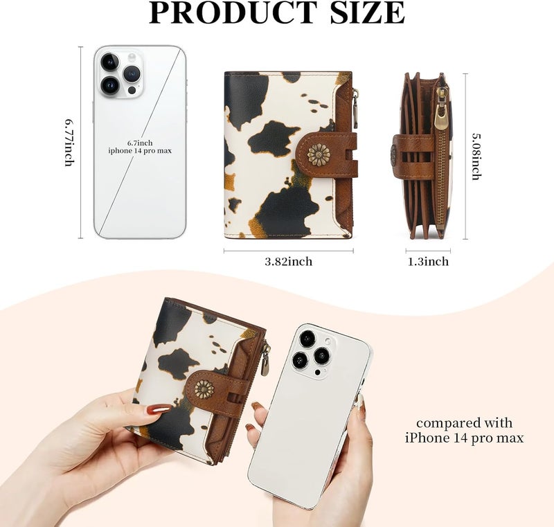 Blucoay Wallet Women,RFID Blocking Leather Womens Wallet Bifold Compact Small Wallet for Women Card Holder with Removable ID Window cowprint brown - Image 4